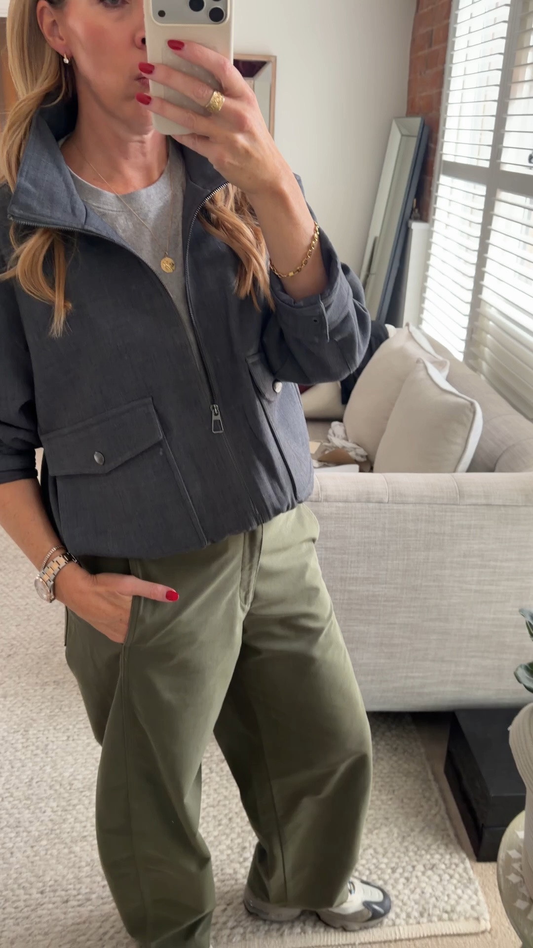 Casual school run outfit 

Khaki barrel leg trousers, grey bomber, best t shirts, autumn style. 
Sizing: 
large in trousers 
Medium in tee 
14 in jacket

#LTKautumn #LTKuk #LTKstyletip