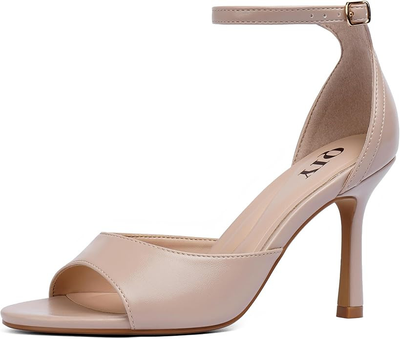 QIY Womens Ankle Strap Heels Stiletto 3.5 Inch Heel Open Round Toe Heeled Sandals Sexy Summer Dre... | Amazon (US)