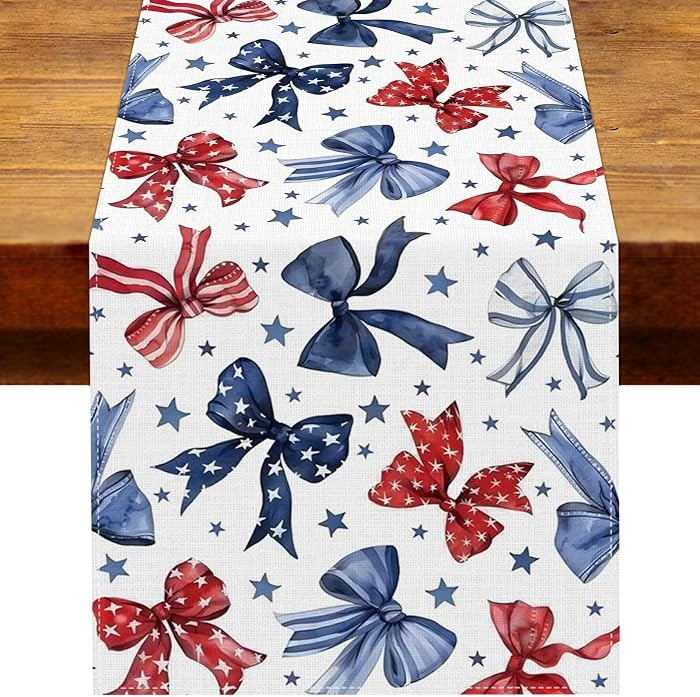 Patriotic Bow Table Runner America 4th of July Memorial Day Independence Decoration Home Kitchen ... | Amazon (US)