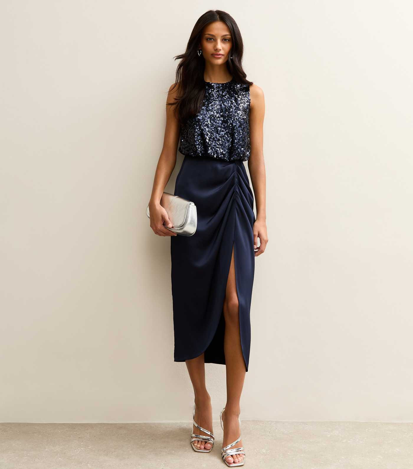 Navy Sequin 2 in 1 Midi Dress | New Look | New Look (UK)