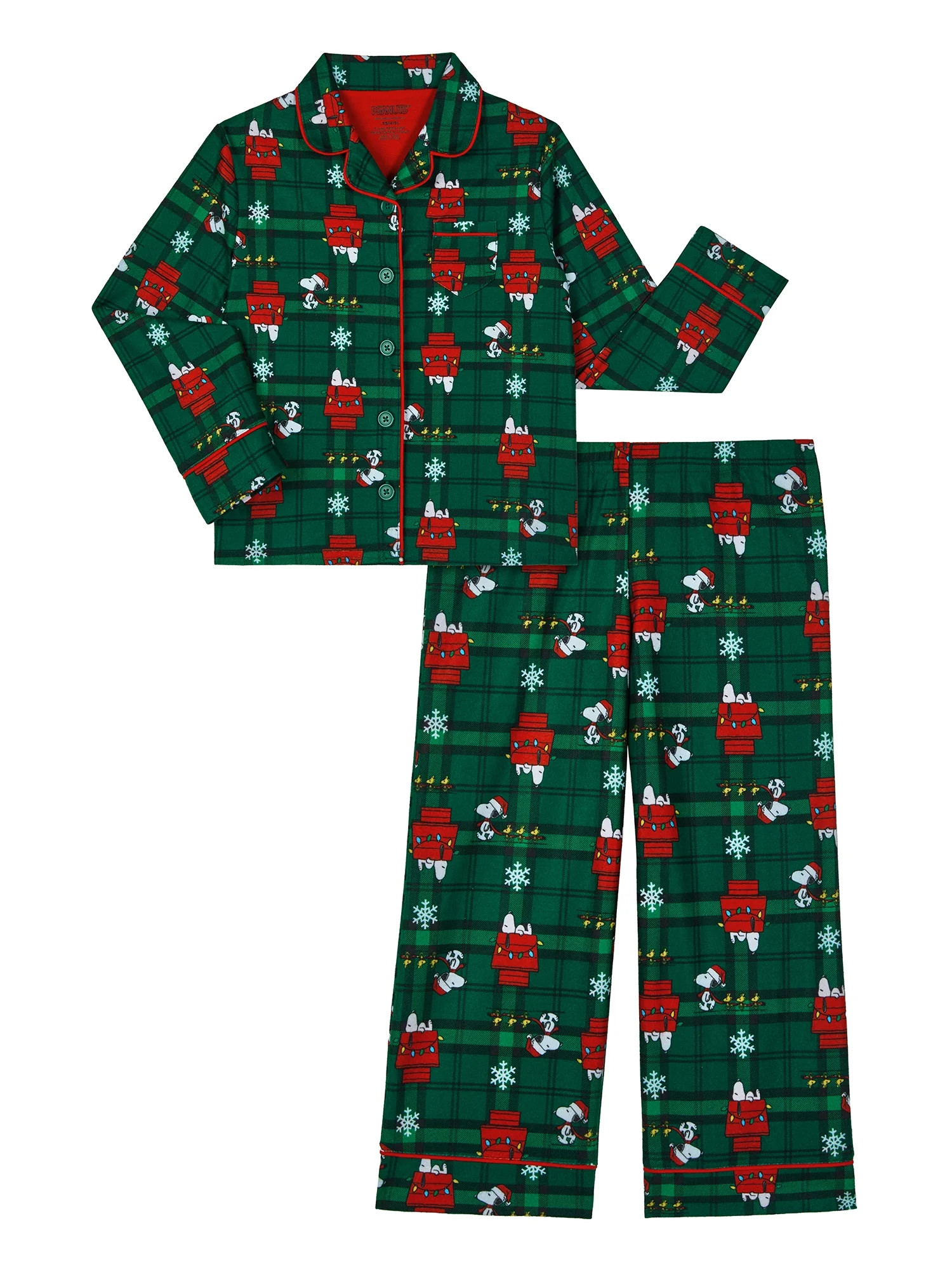 Peanuts Girls Notch Collar Top and Sleep Pants Pajama Set, 2-Piece, Sizes 4-16 | Walmart (US)