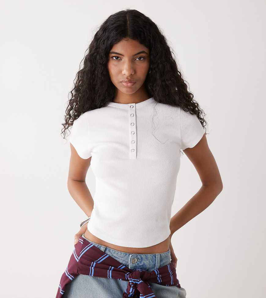 COLLUSION short sleeve rib henley top in white-Black | ASOS (Global)