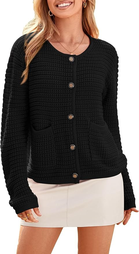 PRETTYGARDEN Womens 2023 Cardigan Sweaters Fall Open Front Button Down Long Sleeve Pockets Casual... | Amazon (US)