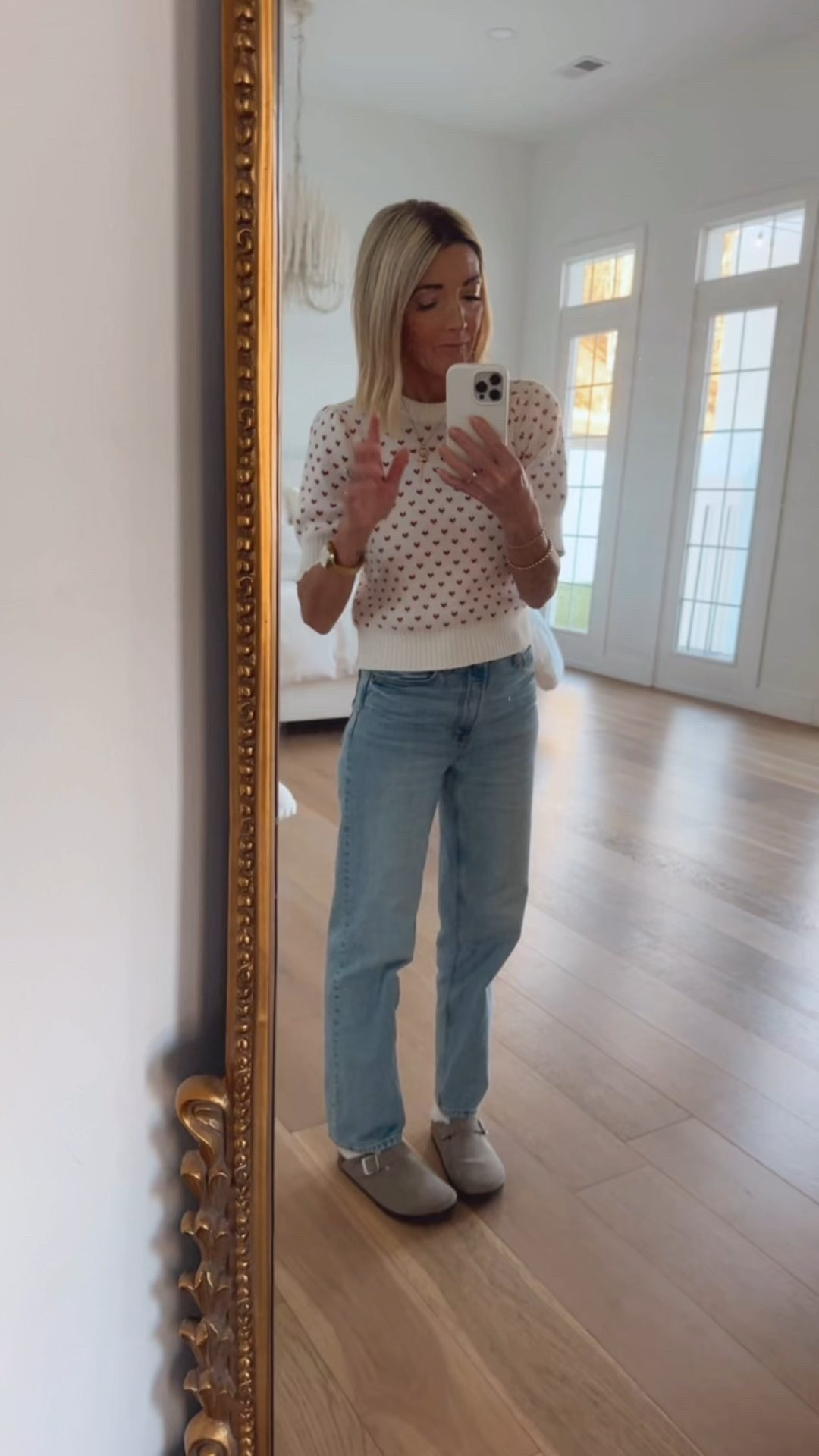OOTD !!! This adorable heart sweater is perfection, the perfect straight leg jeans very similar to a more expensive brand , these are $38 … TTS…. And slides Target, My cross necklace & charms are in stock &  don’t forget to use my code “Jo” for 15% off + free shipping in US …. 

#LTKootd #LTKdayinmylife #LTKActive