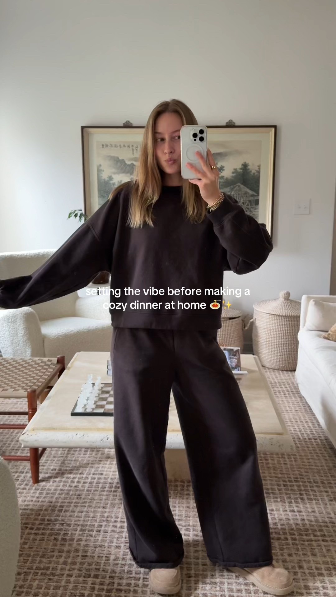 10/1/25 ✨ Cozy dinner vibes ✨ Nothing better than a gloomy evening at home, cooking a simple pasta dinner and setting the mood. Linking my cozy brown GAP loungewear set I’ve been living in, plus my kitchen favorites — the Our Place Always Pan and my Cuisinart saucepan that I use almost daily. 🍝🕯️