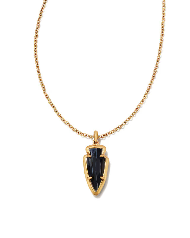 Skylar Vintage Gold Short Pendant Necklace in Black Banded Agate | Kendra Scott
