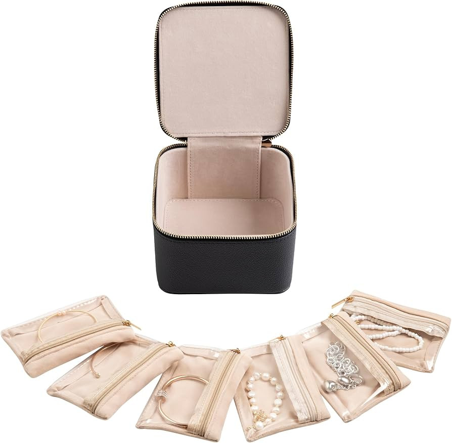 Frebeauty Small Travel Jewelry Box,Travel Jewelry Case with 6 Pouch Bags,Portable Travel Jewelry ... | Amazon (US)