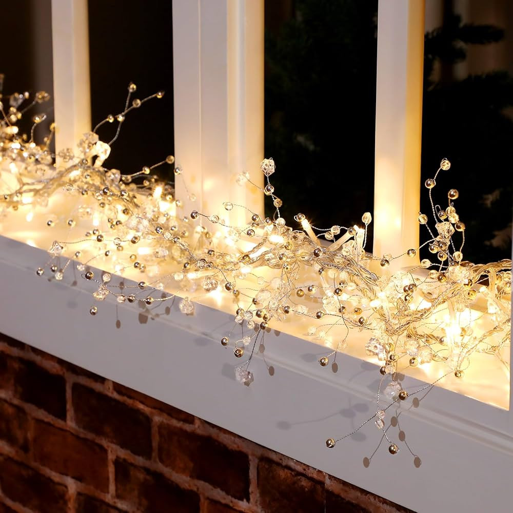 Amazon.com: Riceshoot 2 Pcs 18 ft Christmas Ice Wire Clear Garland with Light Wire Acrylic Crysta... | Amazon (US)