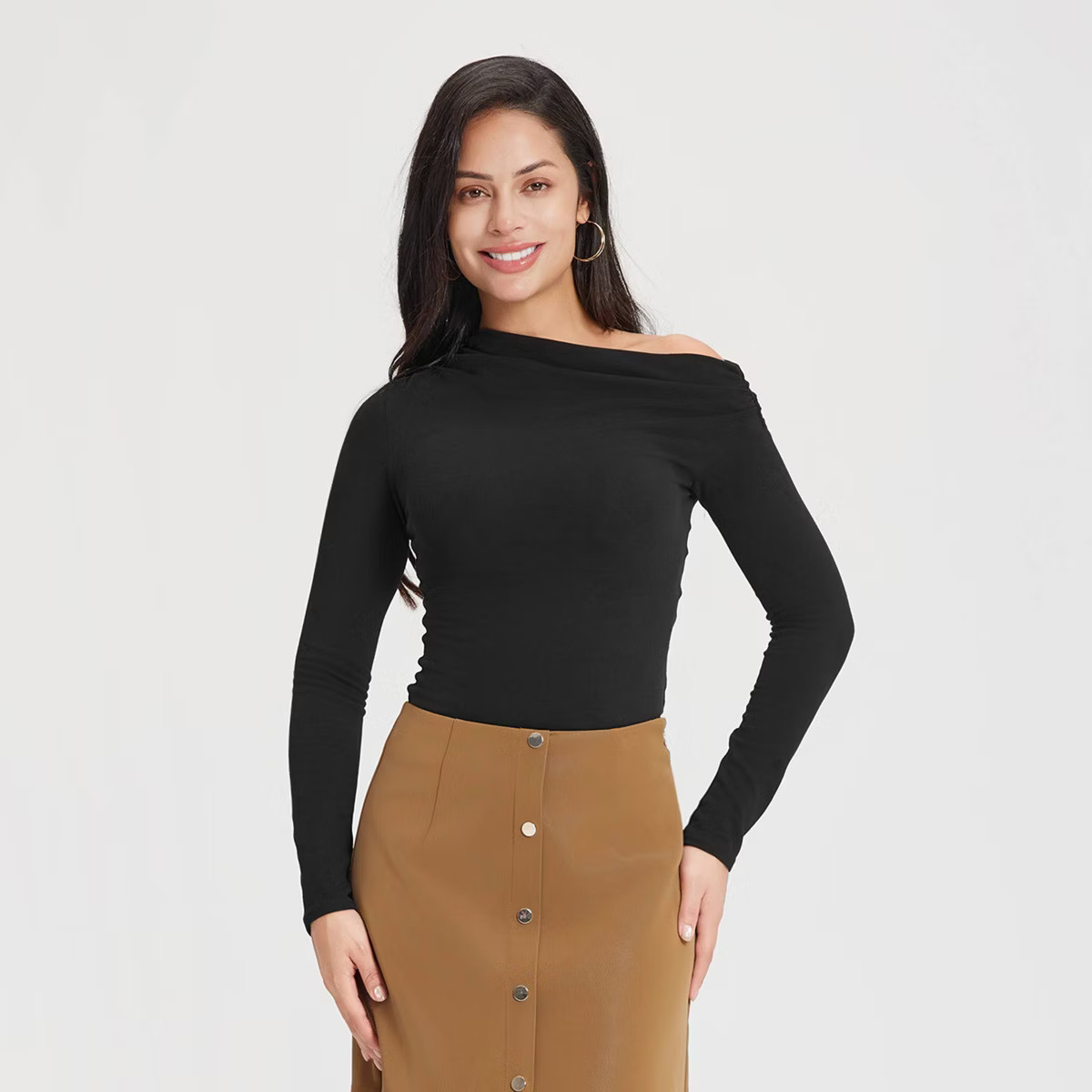 Women's Long Sleeve Draped Knit Top - A New Day™ Black L | Target