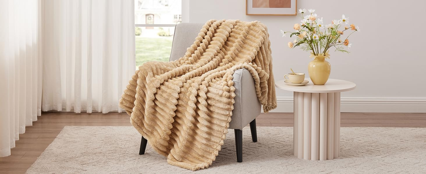 EXQ Home Fleece Blanket Twin Size for Couch or Bed - 3D Stripe Jacquard Decorative Blankets - Coz... | Amazon (US)