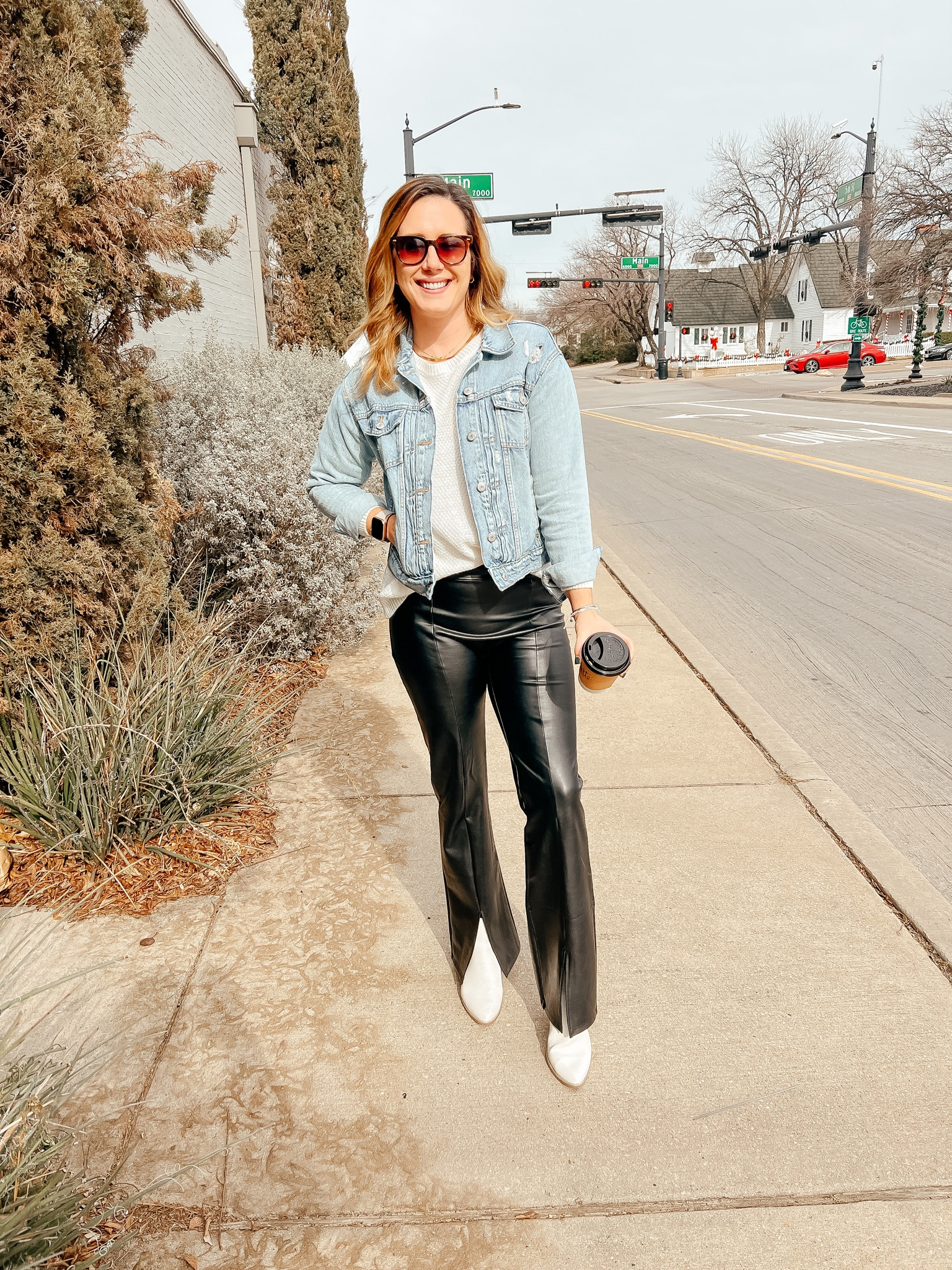 I debated on these flared leather pants for a HOT second before buying them, then took another 2 weeks to style them in a way I felt comfortable (hence the denim jacket 😉). Normally at this point, I would’ve given up and returned them, and used the money for something I likely already had in my closet. This year I’m really working to find a balance between trying new things and being more intentional about utilizing my closet before going to my “easy” pieces. I could happily wear a striped sweater and jeans every single day. But I love mixing it up and these were just enough outside my “typical” look to check the box 😅 now that I’ve made myself keep them, I freaking love them (even if my husband hates them 😂) how would you wear them? 

#LTKstyletip #LTKunder100 #LTKSeasonal