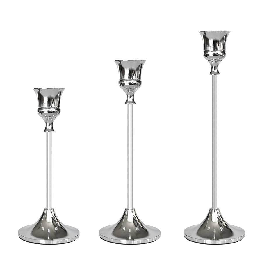 Candlestick Holders Silver, 3 Packs Taper Candle Holder for Candlesticks, Candle Sticks Holder De... | Amazon (US)