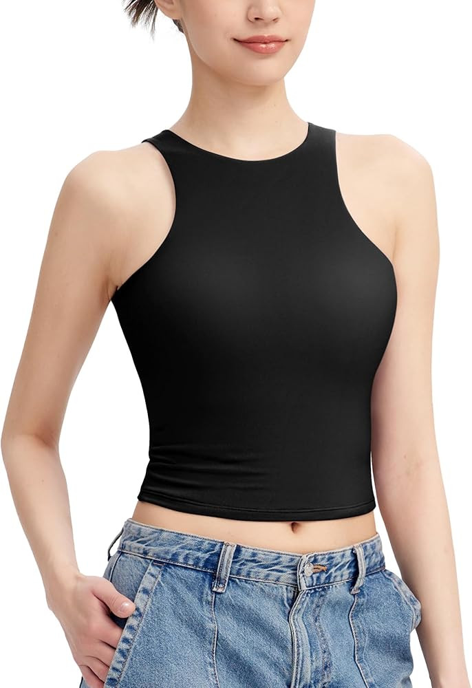 PUMIEY Women's High Neck Tank Top Sleeveless Summer Crop Tops for Women Smoke Cloud Pro Collectio... | Amazon (US)