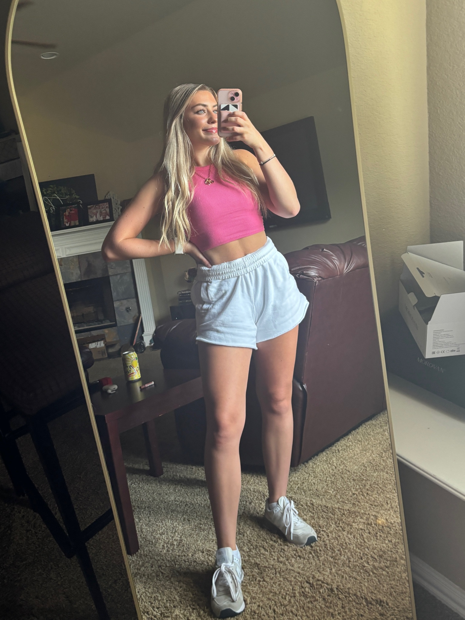 basic errands ootd! (casual, errands, school, lounge) sweat shorts, tank top, new balance 574
top: zara