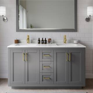 Miranda 60 in. W Double Bath Vanity in Dark Gray with Cultured Marble Vanity Top in Light-Vein Carrara with White Basins | The Home Depot