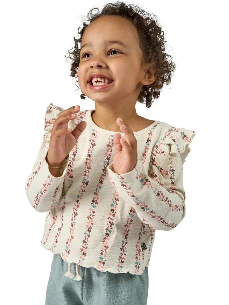 Modern Moments by Gerber Toddler Girl Long Sleeve Ruffle Crop Top, Sizes 12 Months - 5T | Walmart (US)