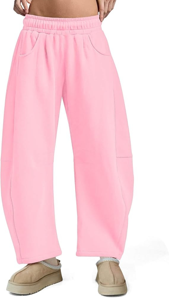 Womens Barrel Ankle Sweatpants Fleece Lined Baggy Sweat Pants Interior Drawstring Trousers with P... | Amazon (US)