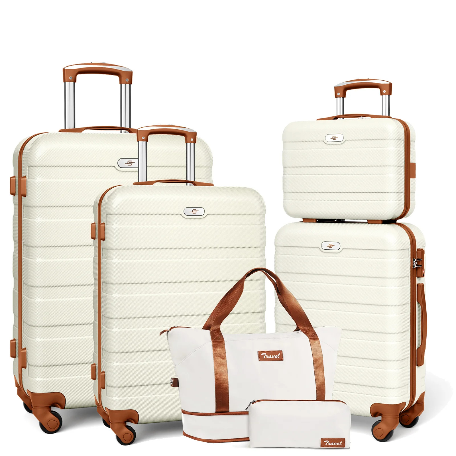 6 Piece Luggage Sets, with Travel Duffle Bags, Lightweight ABS Hard Suitcase, White Tan - Walmart... | Walmart (US)