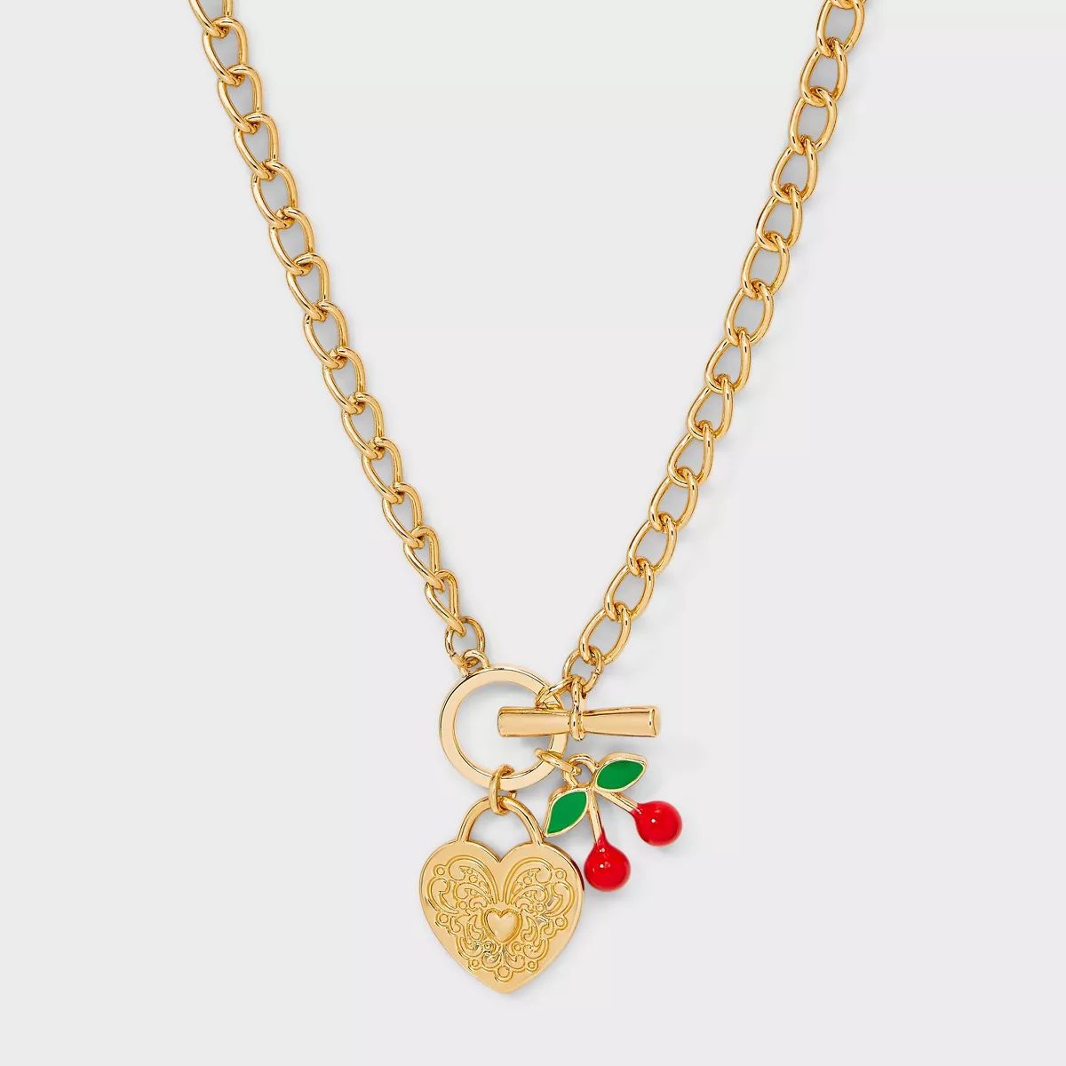 Heart and Cherry Charm Pendant Necklace - Wild Fable™ Gold | Target