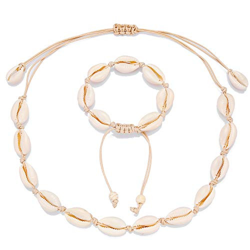 Amazon.com: Starain 2Pcs Shell Necklace Anklet for Women Handmade Adjustable Puka Beach Shell Nec... | Amazon (US)