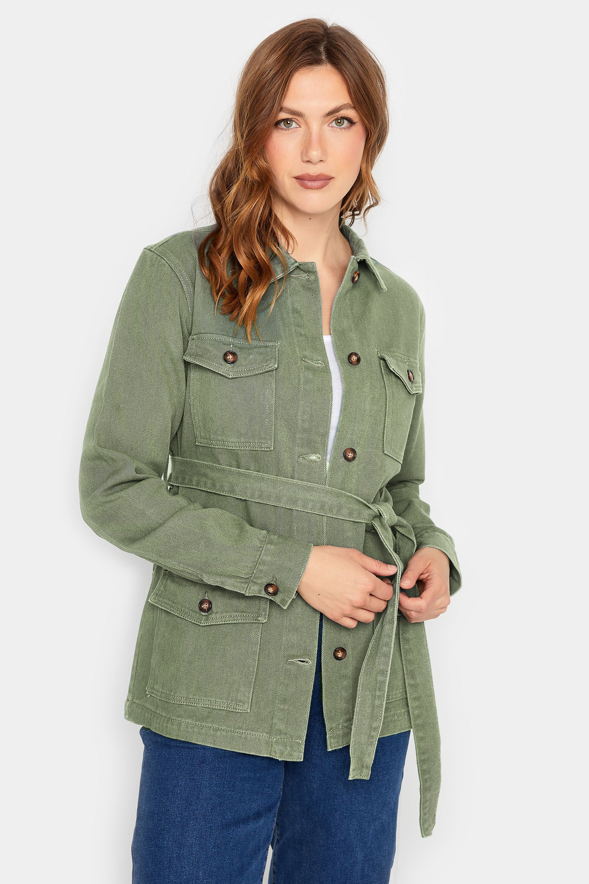 LTS Tall Khaki Green Belted Twill Jacket | Long Tall Sally