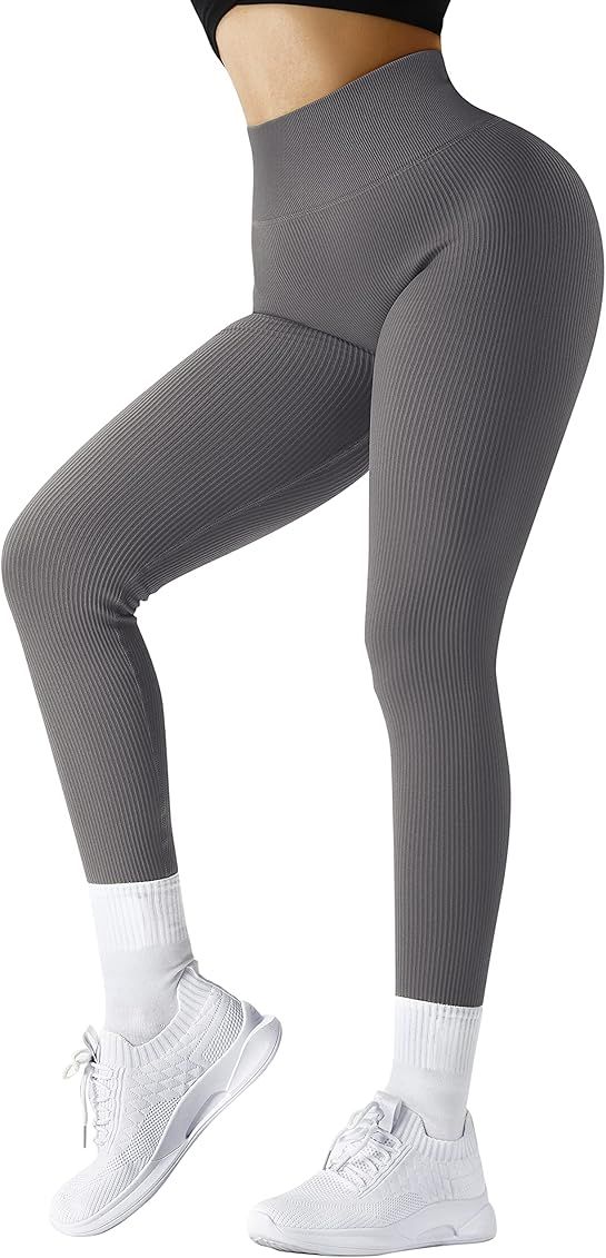 DOULAFASS Women Ribbed Leggings Yoga Pants High Waisted Workout Gym Leggings | Amazon (UK)