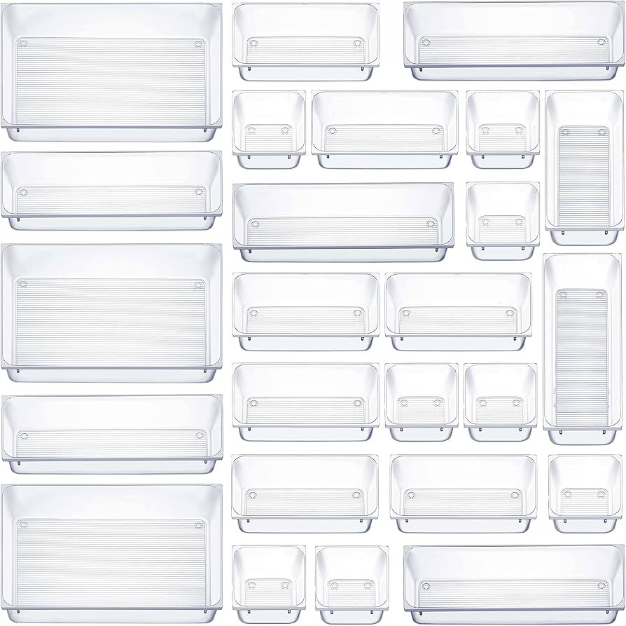 25 Pcs Drawer Organizer Set Dresser Desk Drawer Dividers - 4 Size Bathroom Vanity Cosmetic Makeup... | Amazon (US)