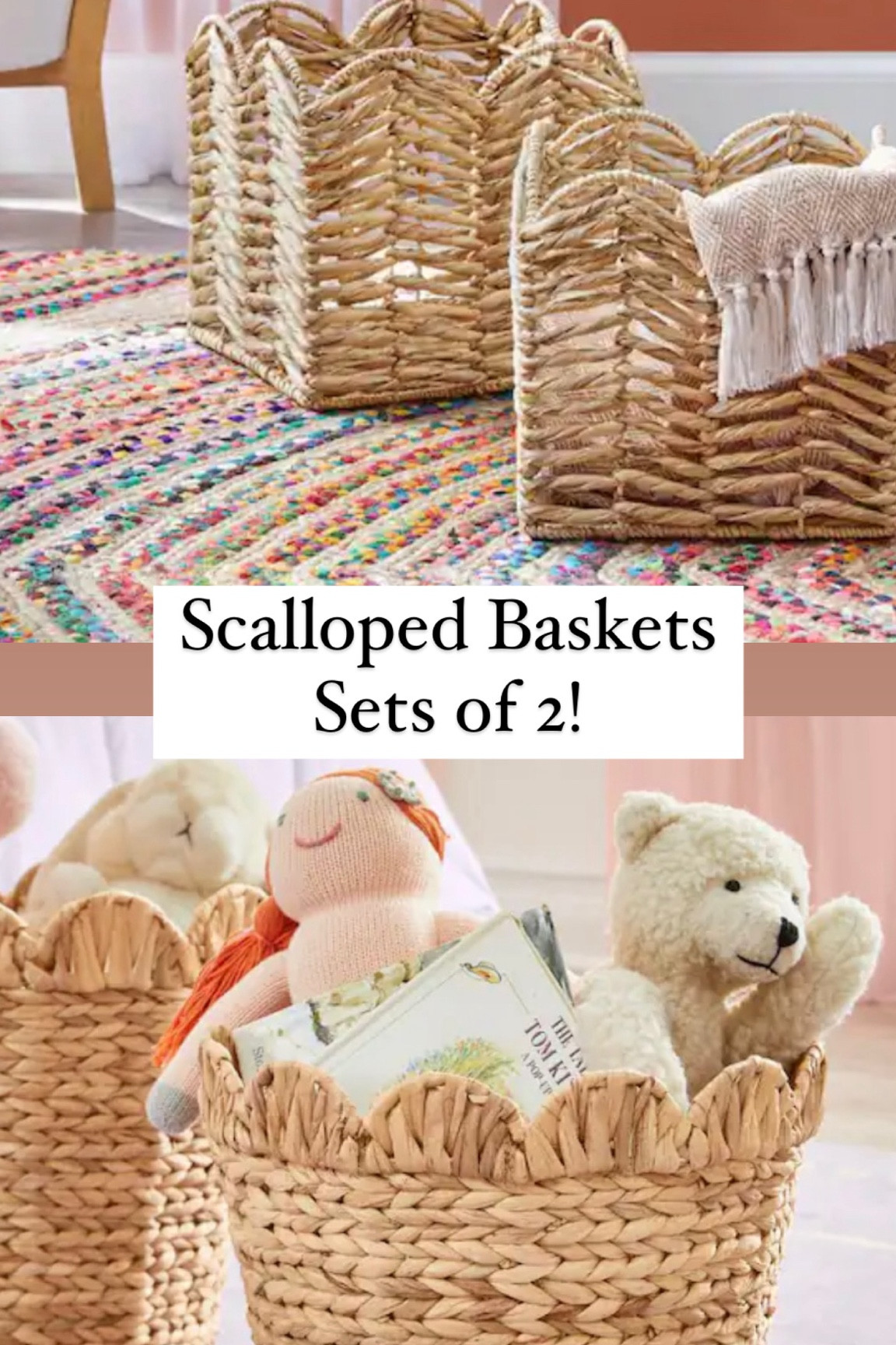 StyleWell Kids Scalloped Wicker Storage Baskets (Set of 2) FEH2111