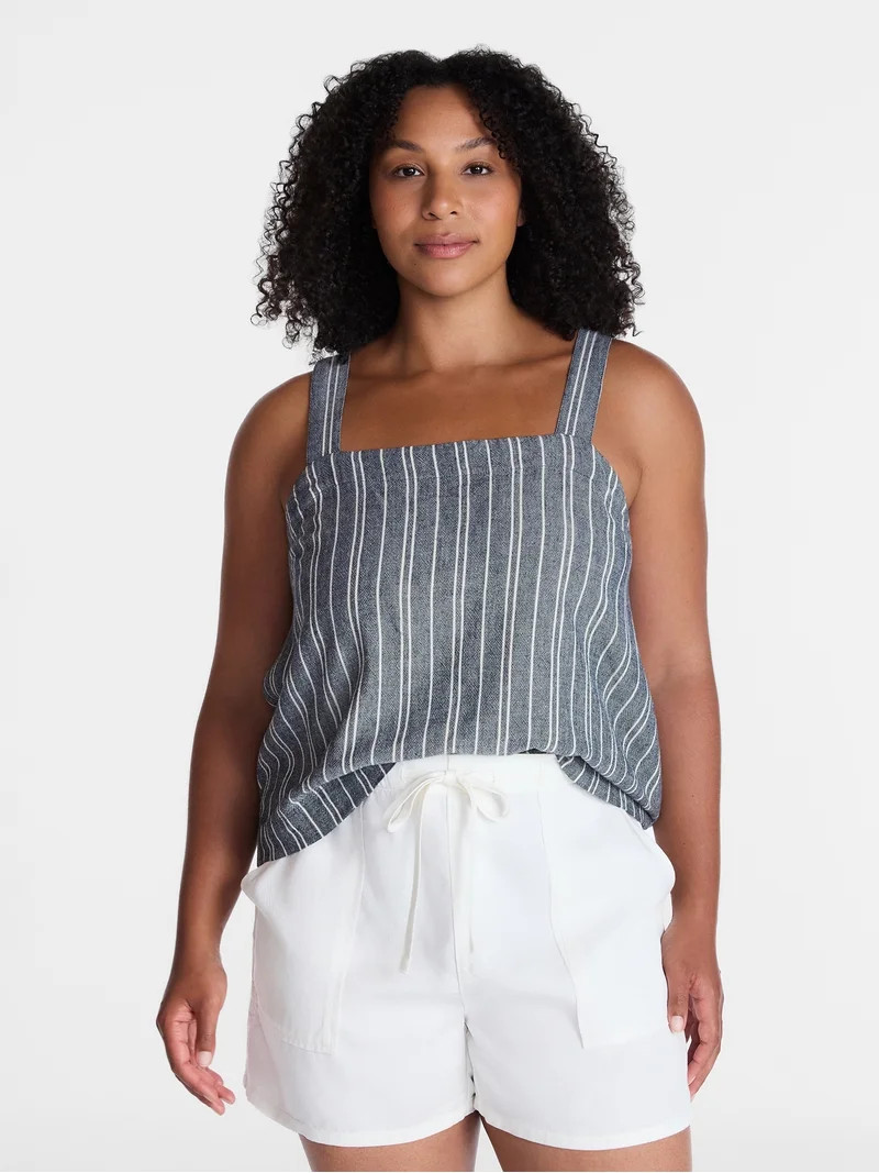 Time and Tru Women's Square Neck Linen Tank, Sizes XS-XXXL | Walmart (US)