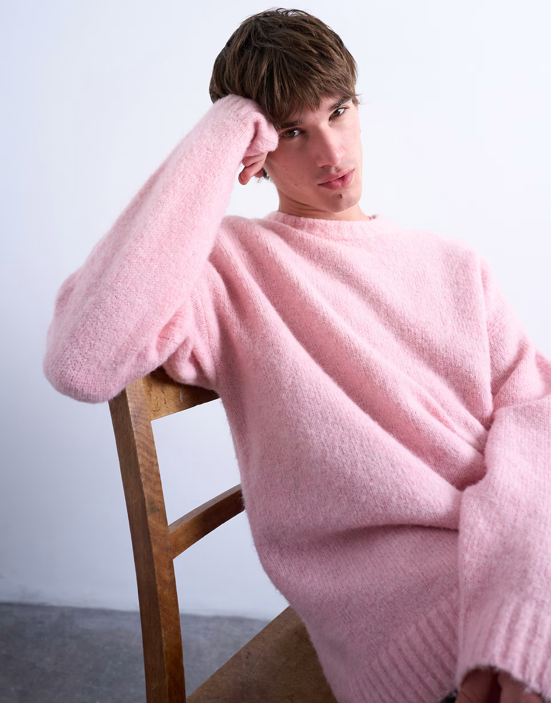 Topman loose knit crew jumper in pink | ASOS | ASOS (Global)