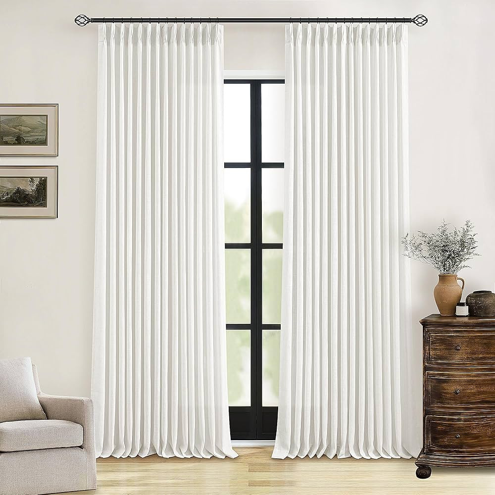 Beige White Linen Curtains 108 Inches Long 2 Panels Set for Living Room Neutral Boho Thick Linen ... | Amazon (US)