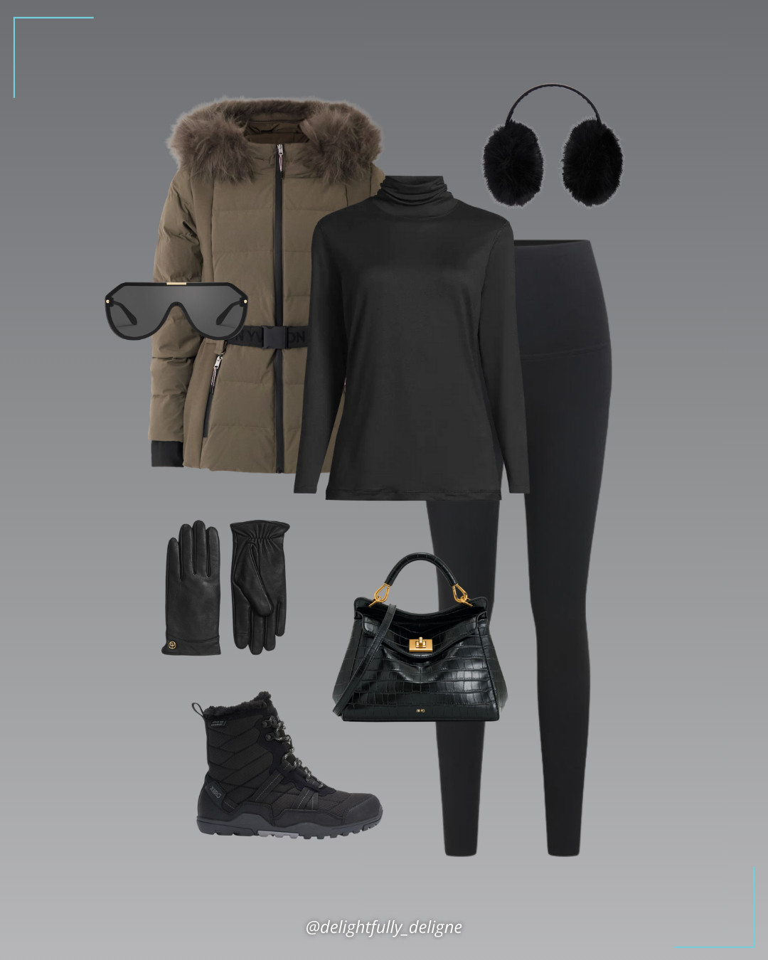 Casual Winter Comfort ❄️🖤 Petite baselayer cozy Thermaskin turtleneck top, thermal knitted lounge leggings, belted shell down ski jacket, cashmere-lined leather gloves, black croc top-handle handbag, faux-fur earmuffs & Quay Showbiz sunglasses.
 

 #LTKootd #LTKSeasonal #LTKOver40