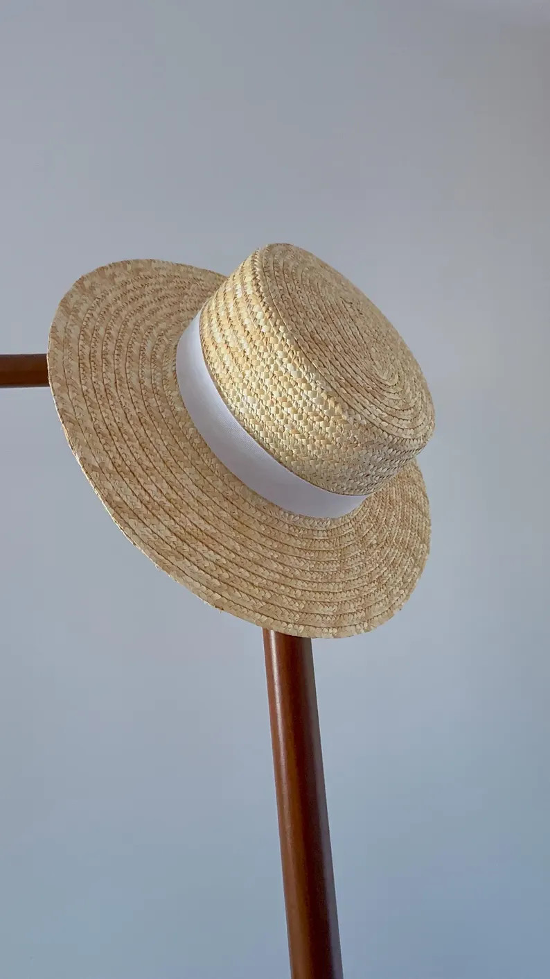 Classic Straw Boater Hat: Natural Woven Summer Sun Protection with White Band  Women Wide Brim Ha... | Etsy (Global)