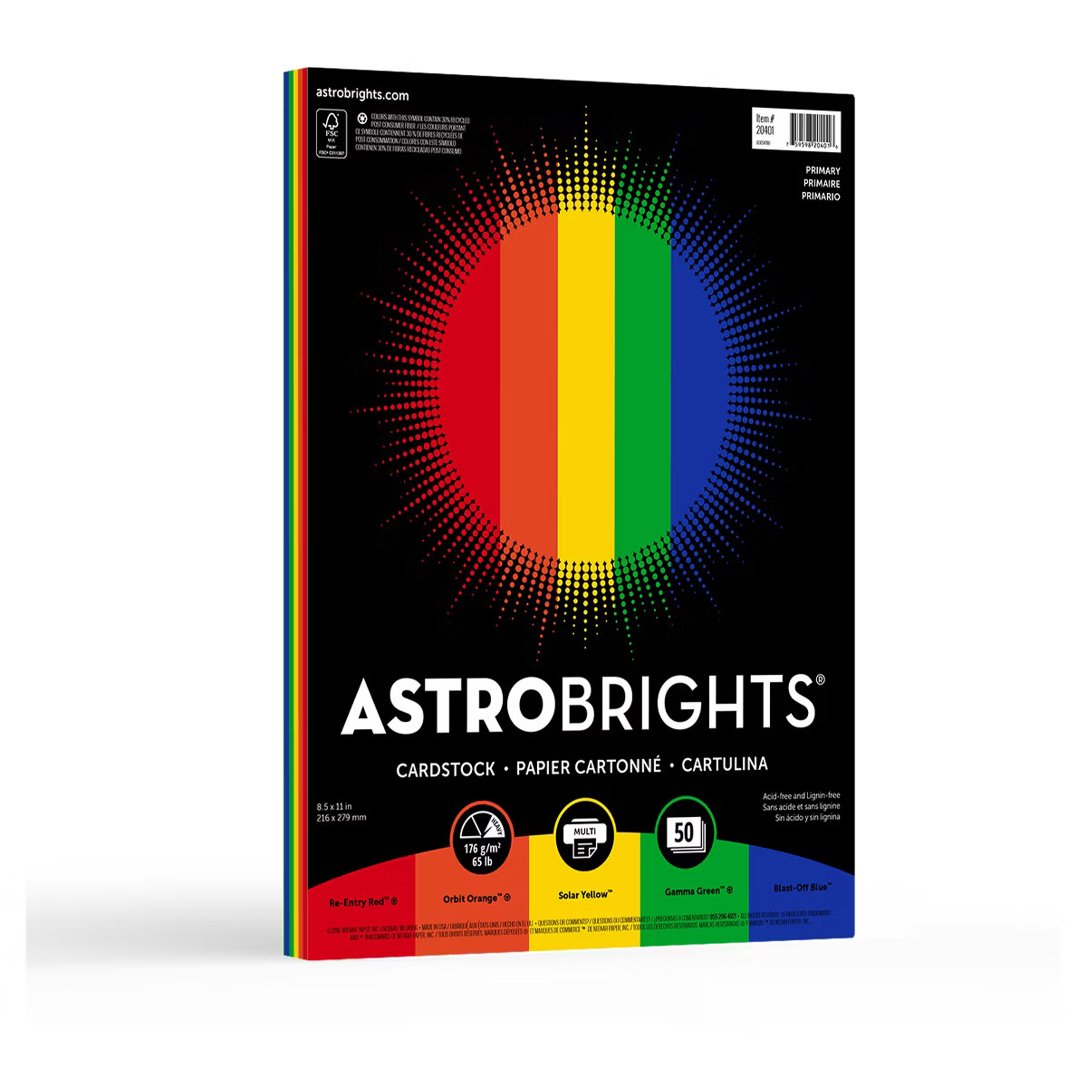 8.5" x 11" 50-Sheet Primary Cardstock 65 lb - Astrobrights | Target