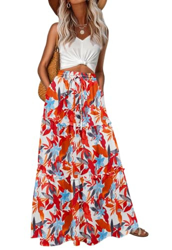 Lepunuo Womens Casual Boho High Waisted Flowy Maxi Skirts Tiered Floral Long Skirts with Pockets ... | Amazon (US)