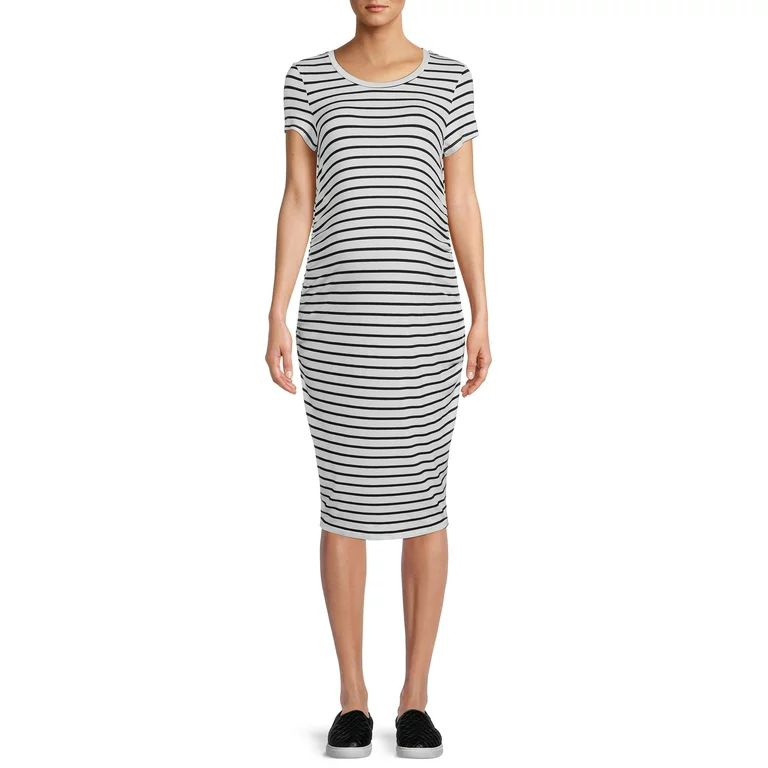 Time and Tru Women's Maternity Striped Dress with Ruched Sides | Walmart (US)