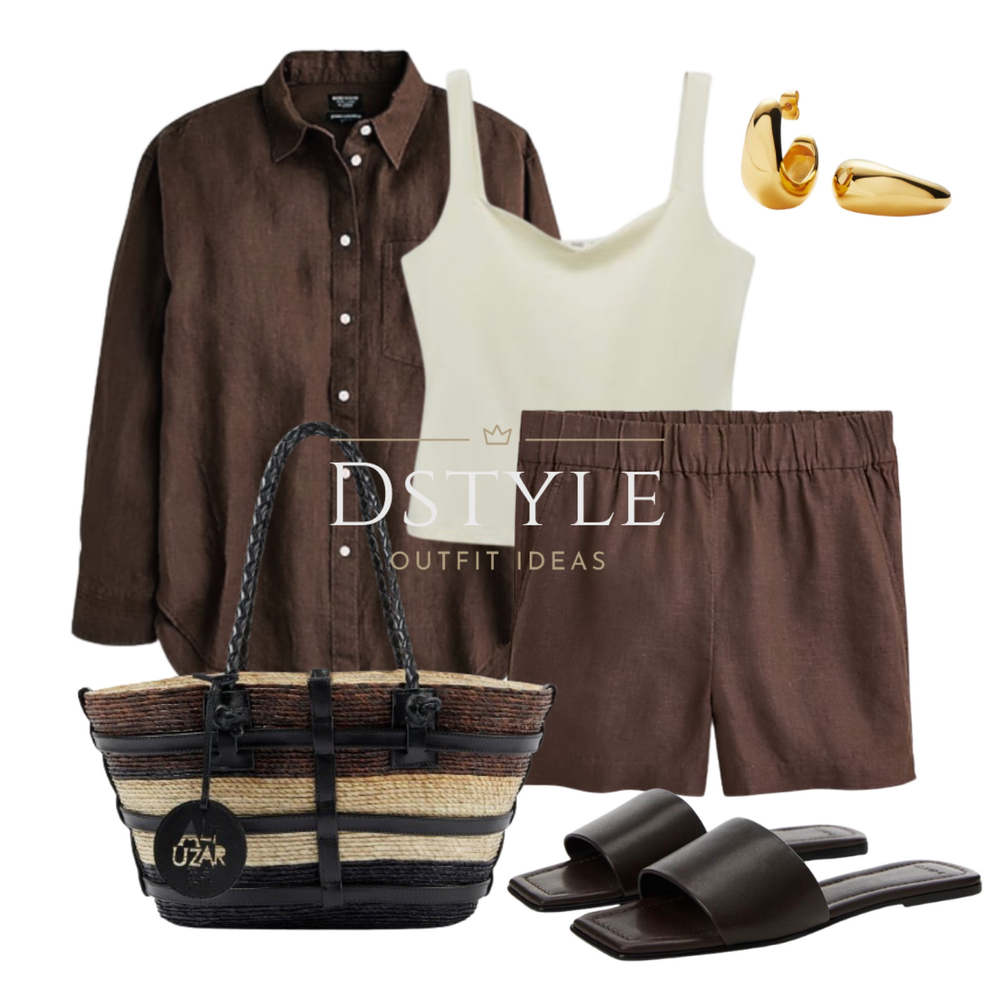 Ecru top, chocolate brown oversized linen shirt, chocolate brown linen shorts, linen coord, linen set, leather flat sandals in chocolate brown, slides, slide sandals, matching raffia tote bag, neutral look, vacay look, resort outfit, summer outfit

#LTKStyleTip #LTKTravel #LTKSeasonal