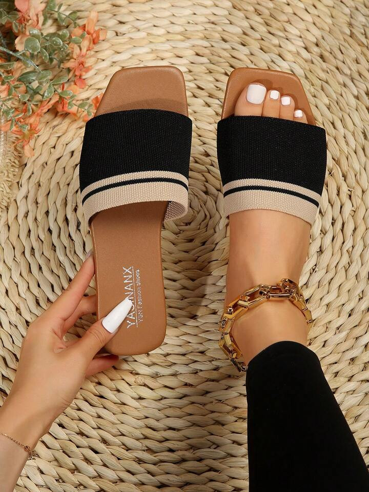 Summer Women's Flat Slipper, Open Toe Square Head, Elastic Band, Versatile And Comfortable For Ou... | SHEIN