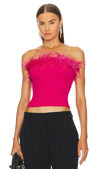 Strapless Feather Knit Top in Shocking Pink | Revolve Clothing (Global)