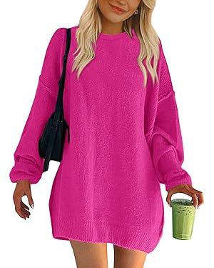 BTFBM 2023 Womens Sweaters Casual Crewneck Long Sleeve Oversized Sweater Dress Fall Winter Loose ... | Amazon (US)