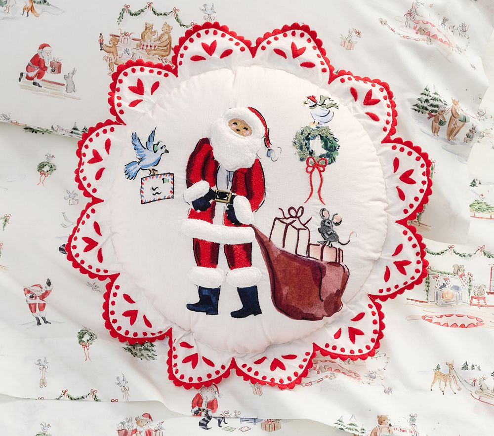 Riley Sheehey Embroidered Santa Pillow | Pottery Barn Kids