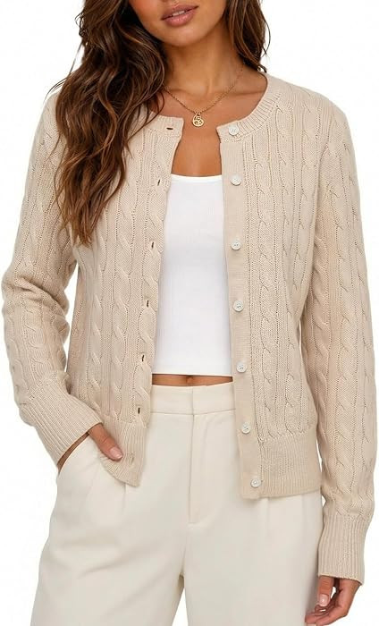 CHYRII Womens Lightweight Cable Knit Cardigan Fall Button Down Sweaters | Amazon (US)