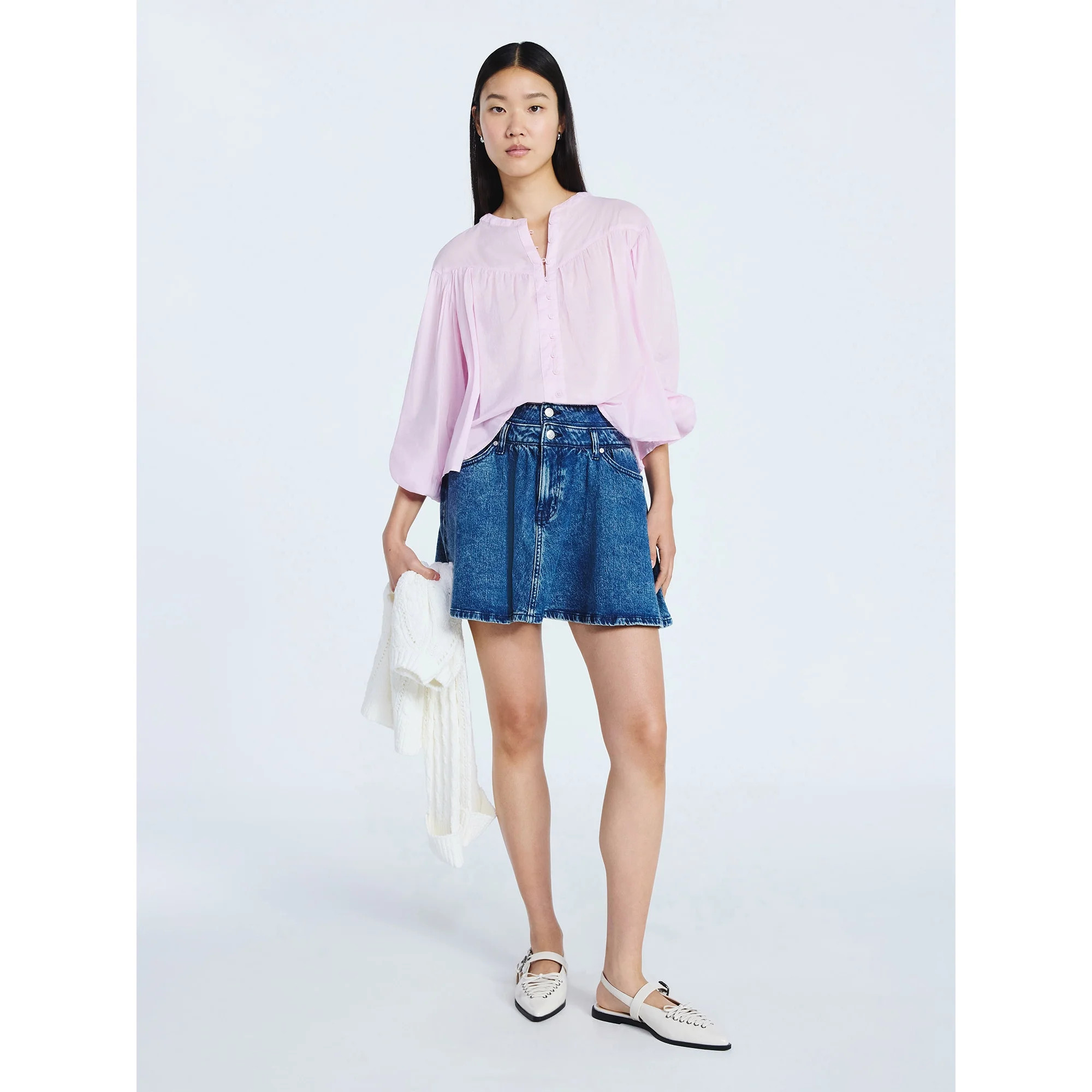 Scoop Women's Flowy Cotton Blouse with Long Sleeves, Sizes XS-XXL | Walmart (US)