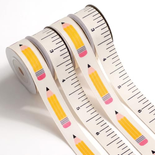 Suncalla 20 Yards Back to School Ribbons 5/8 Inch Pencil Ruler Polyster Ribbon for Wrapping Gift Welcome School Party Decoration Teacher Appreciation Gift Wrapping DIY Supplies(Pencil & Ruler) | Amazon (US)