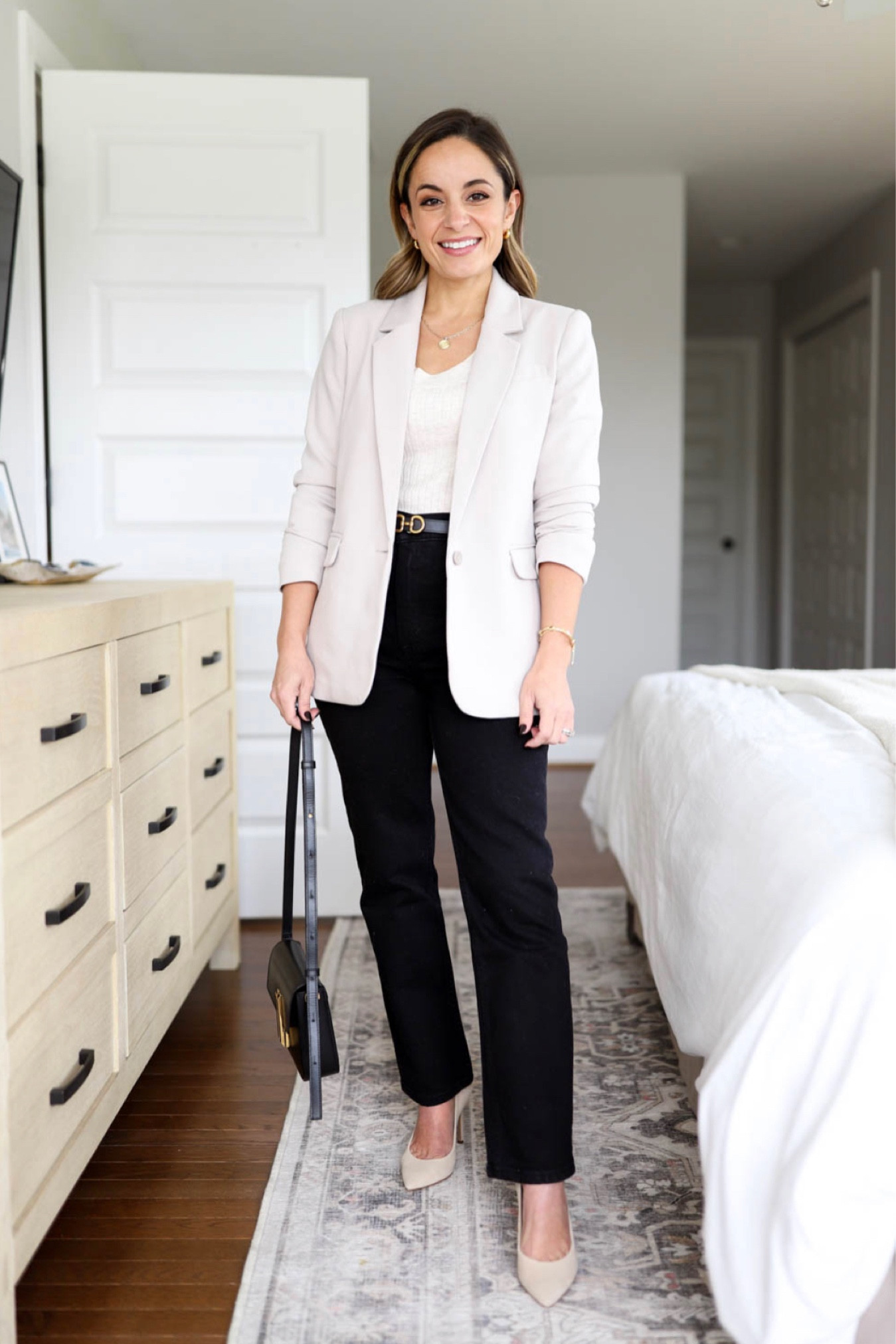 Capsule series: ways to wear black jeans 

Jeans: 24 extra short tts (runs a little bit big through the waist) 
Blazer: petite xxs 
Top: xs (shown in brown) 
Shoes: tts 

#LTKstyletip #LTKworkwear #LTKSeasonal