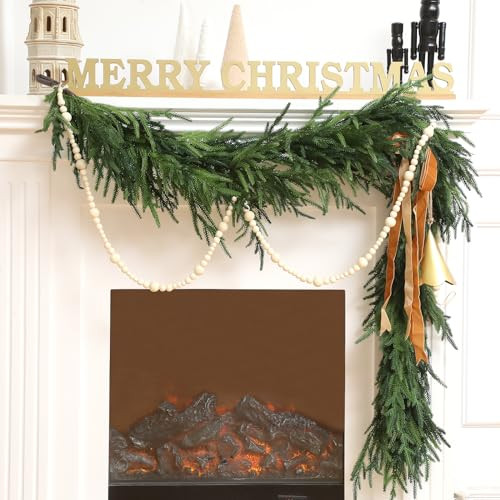 Jutom 2 Pcs Christmas Deluxe Norfolk Pine Garlands Realistic Norfolk Pine Garland Faux Christmas Greenery Garland for Holiday Mantle Table Indoor Outdoor Wedding Christmas Decor (6 Feet) | Amazon (US)