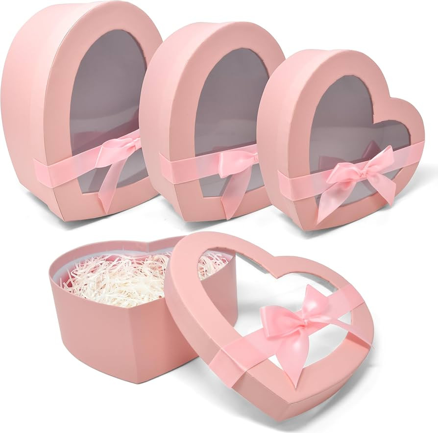 Valentine's Day Heart Shaped Gift Boxes 3 Pack Pink Valentine Hearts Treat Box with Window and Bo... | Amazon (US)