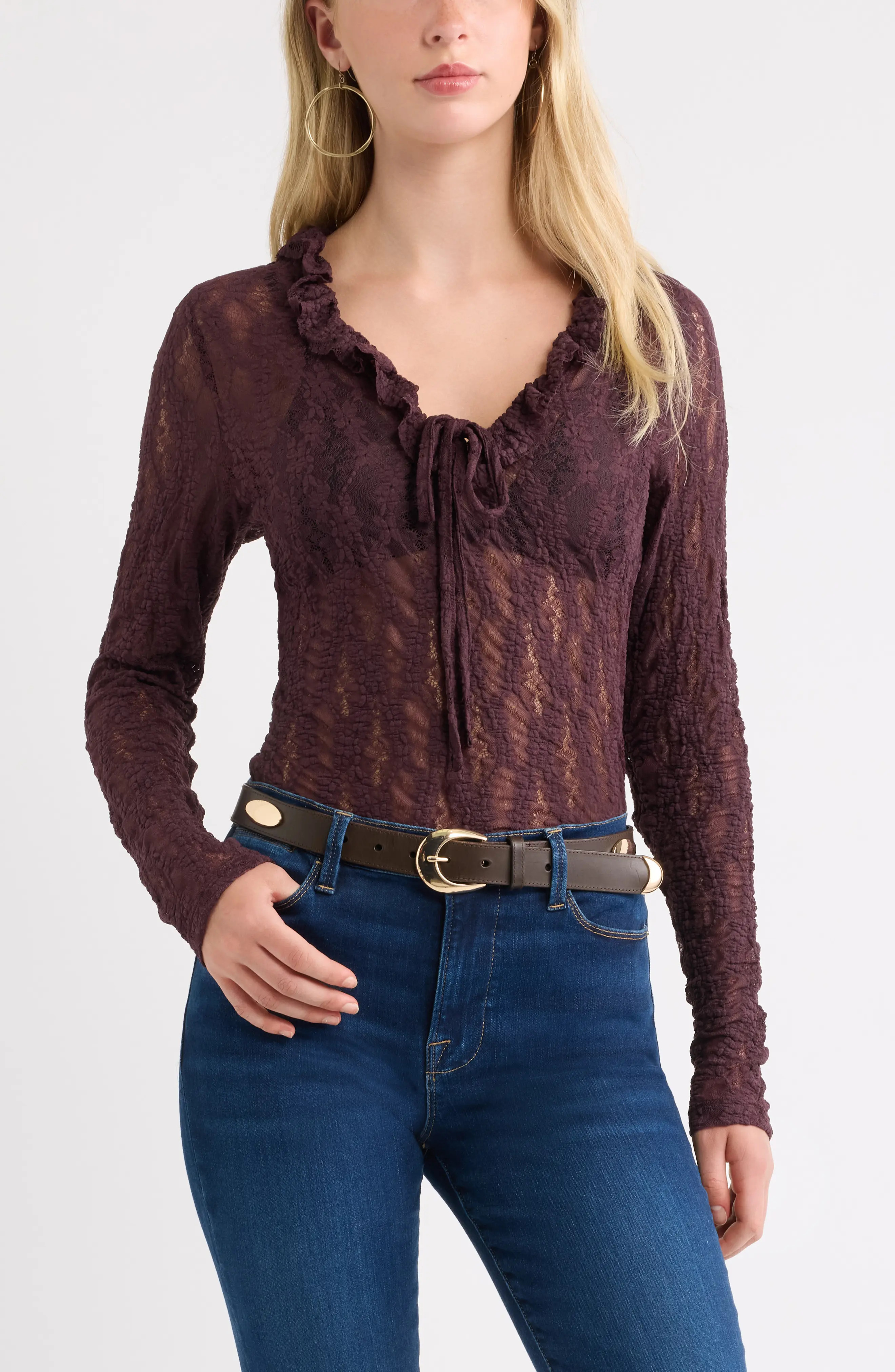 Ruffle Tie Neck Lace Top (Women) | Nordstrom | Nordstrom