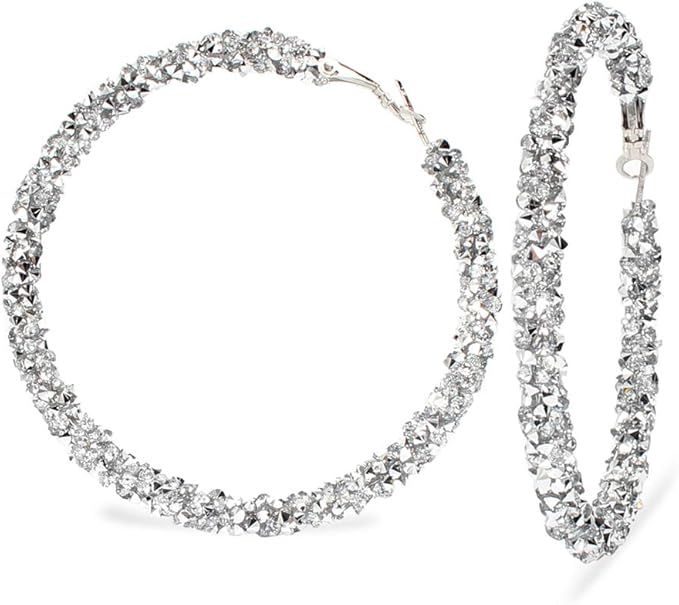 Bohemian Sparkle Resin Rhinestone Wrapped Big Hoop Dangle Earrings Circle Jewelry for Women Girls | Amazon (US)