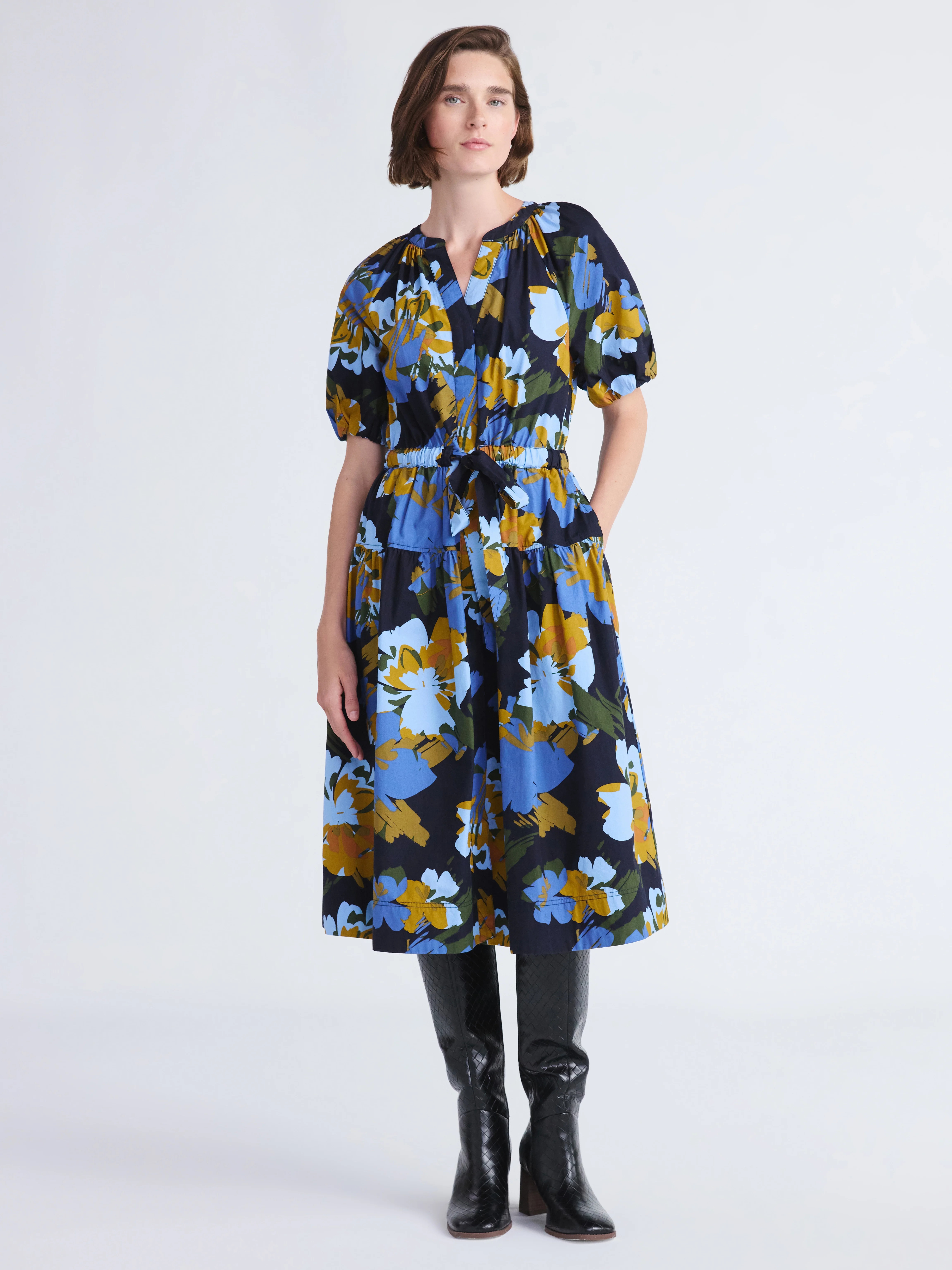 Free Assembly Women's and Women's Plus Cotton Midi Dress with Puff Sleeves, Sizes XS-4X | Walmart (US)